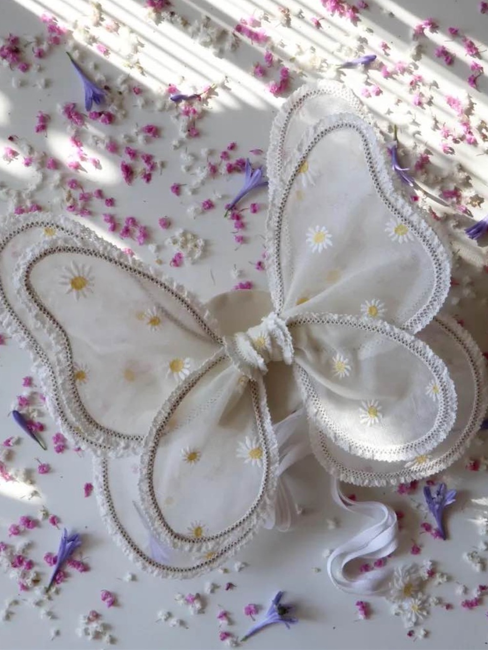 Dainty Daisy Butterfly Wings - Ivory Embroidered